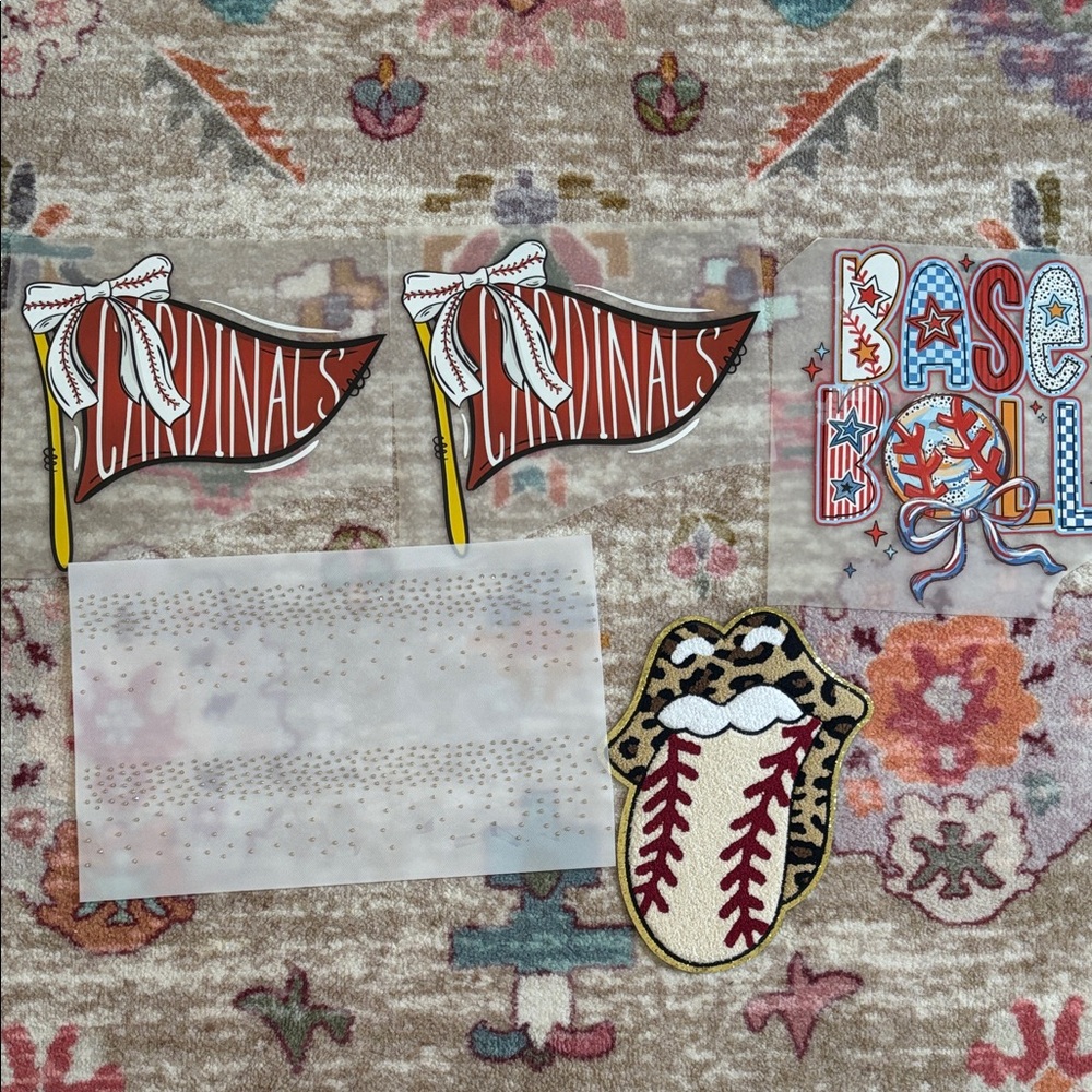 Cardinals and Baseball heat press Patches with sleeve rhinestone transfer